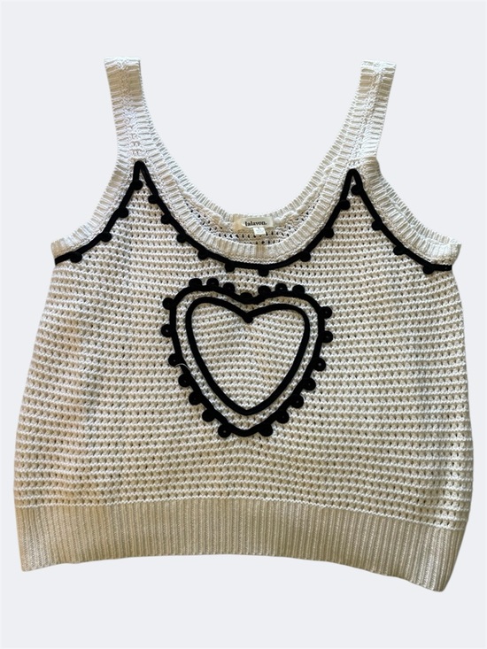 Lalavon Tops - Lalavon White Knit Heart‎ Embroidered Tank Top